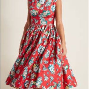 Modcloth Red Floral Swing Dress